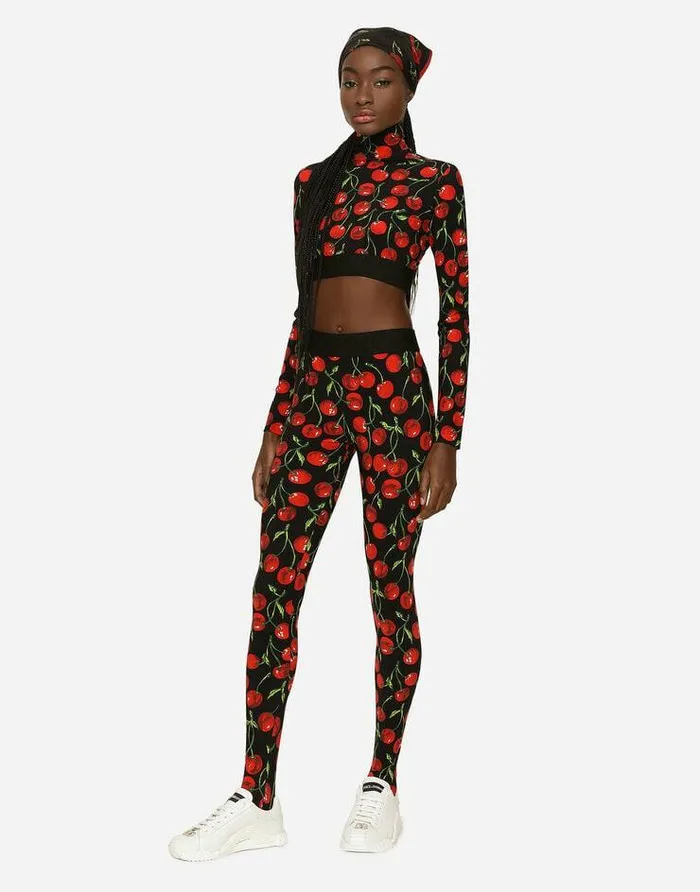 Dolce and Gabbana Sweaters And Cardigans Women Cherryprint Technical Jersey Turtleneck Top With Branded Elastic Multicolor Dolce and Gabbana Sweaters And Cardigans Women Cherryprint Technical Jersey Turtleneck Top With Branded Elastic Multicolor
