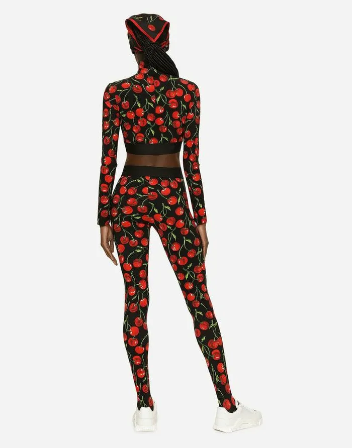 Dolce and Gabbana Sweaters And Cardigans Women Cherryprint Technical Jersey Turtleneck Top With Branded Elastic Multicolor Dolce and Gabbana Sweaters And Cardigans Women Cherryprint Technical Jersey Turtleneck Top With Branded Elastic Multicolor