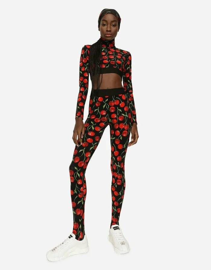 Dolce and Gabbana Sweaters And Cardigans Women Cherryprint Technical Jersey Turtleneck Top With Branded Elastic Multicolor Dolce and Gabbana Sweaters And Cardigans Women Cherryprint Technical Jersey Turtleneck Top With Branded Elastic Multicolor