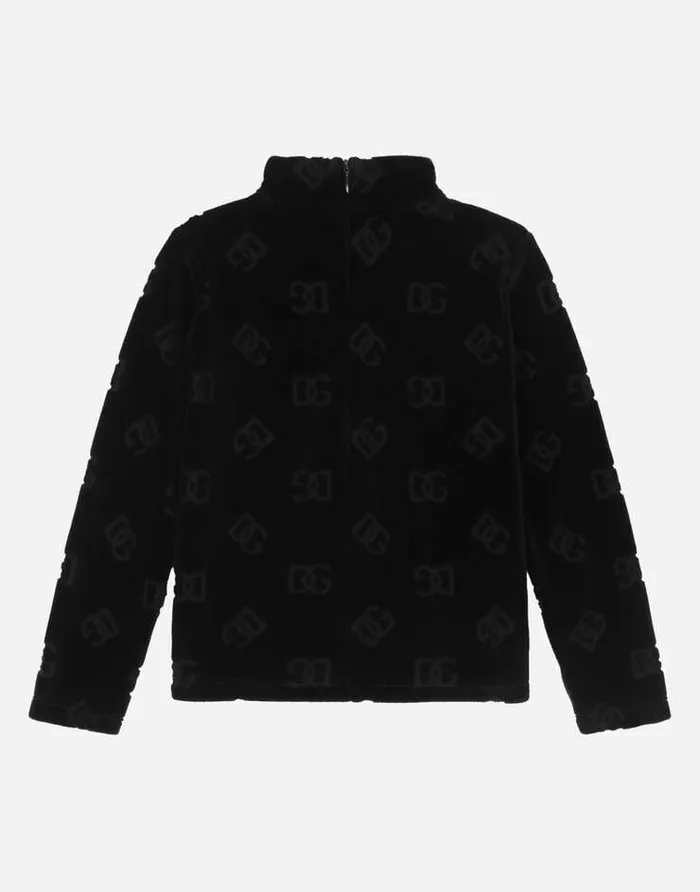 Dolce and Gabbana Sweaters Children Velvet Jacquard Tshirt With DG Logo Black Dolce and Gabbana Sweaters Children Velvet Jacquard Tshirt With DG Logo Black