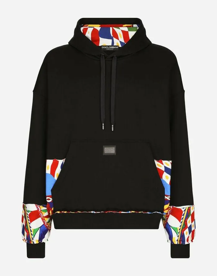 Dolce and Gabbana Sweatshirts Men Jersey Hoodie With Printed Details Multicolor