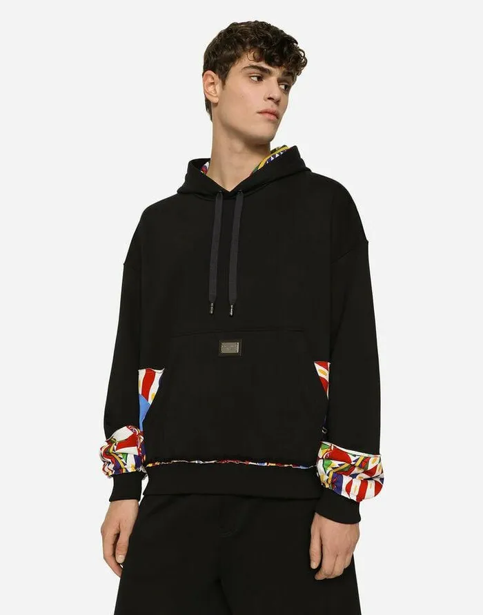Dolce and Gabbana Sweatshirts Men Jersey Hoodie With Printed Details Multicolor Dolce and Gabbana Sweatshirts Men Jersey Hoodie With Printed Details Multicolor
