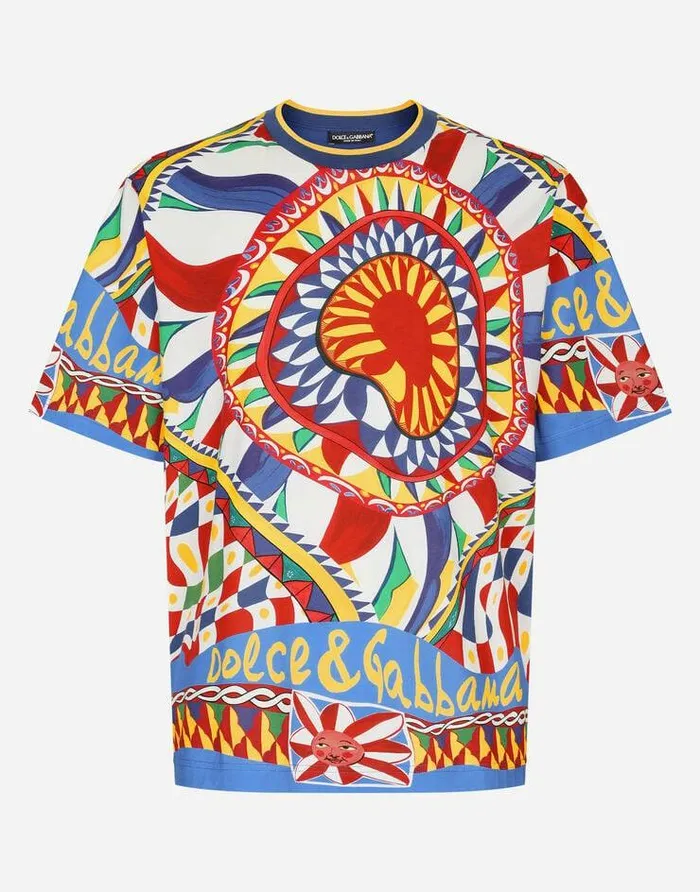 Dolce and Gabbana TShirts And Polos Men Cotton Tshirt With Carretto Print Multicolor