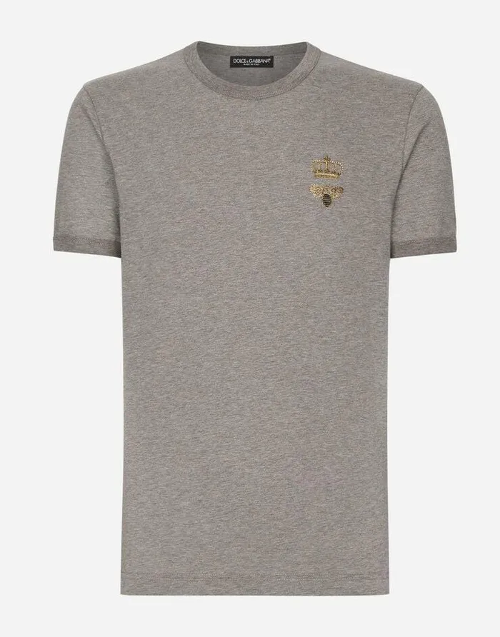 Dolce and Gabbana TShirts And Polos Men Cotton Tshirt With Embroidery Grey