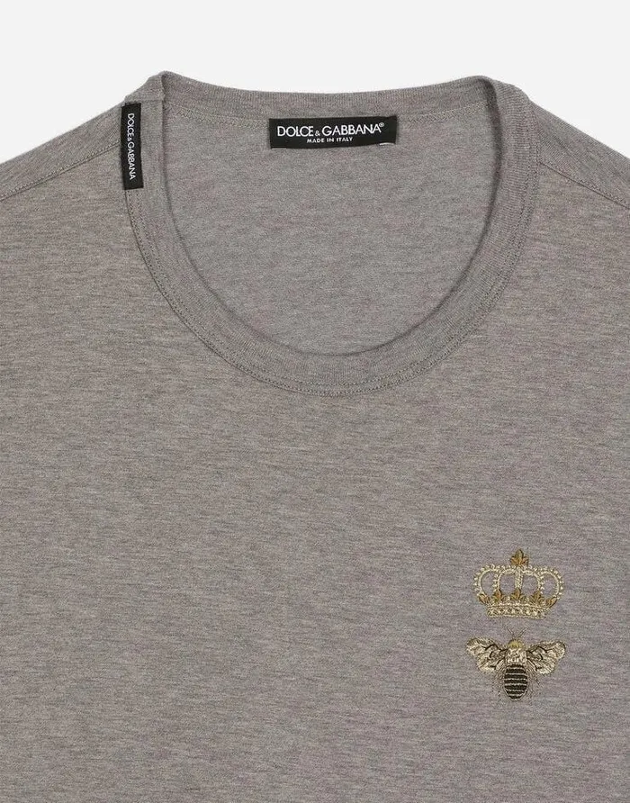 Dolce and Gabbana TShirts And Polos Men Cotton Tshirt With Embroidery Grey Dolce and Gabbana TShirts And Polos Men Cotton Tshirt With Embroidery Grey
