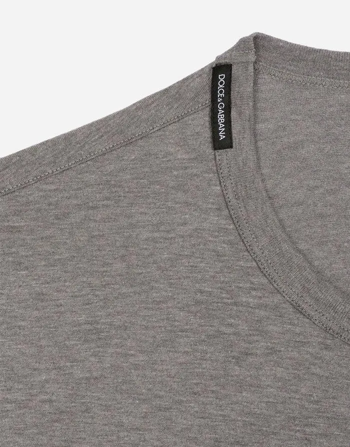 Dolce and Gabbana TShirts And Polos Men Cotton Tshirt With Embroidery Grey Dolce and Gabbana TShirts And Polos Men Cotton Tshirt With Embroidery Grey