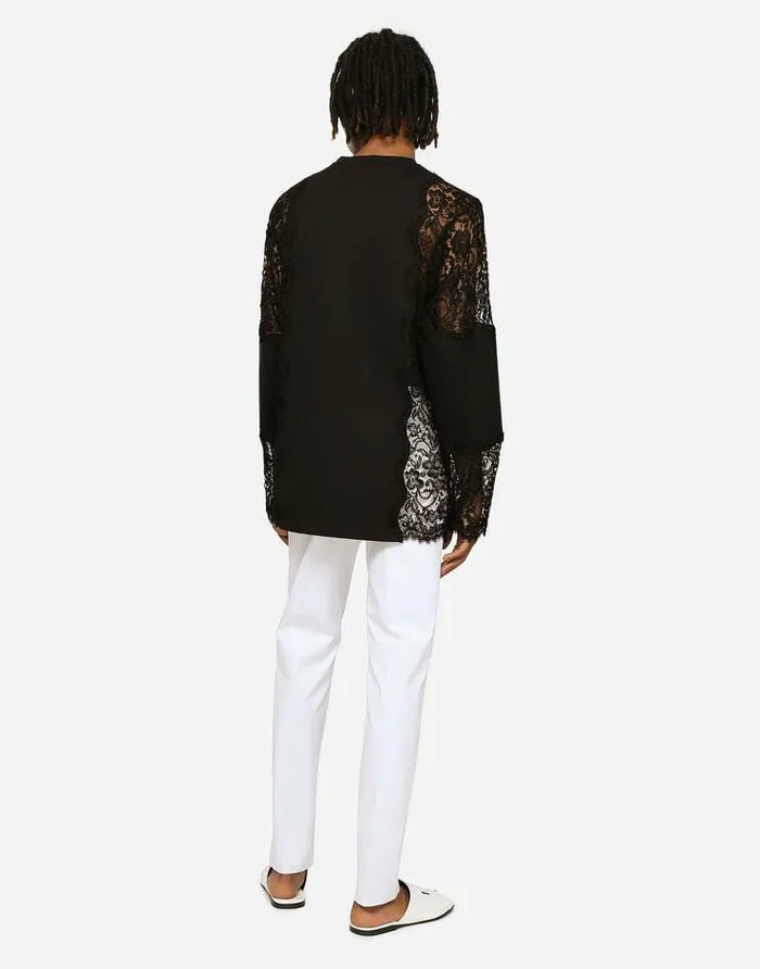 Dolce and Gabbana TShirts And Polos Men Longsleeved Tshirt With Lace Inserts Black Dolce and Gabbana TShirts And Polos Men Longsleeved Tshirt With Lace Inserts Black