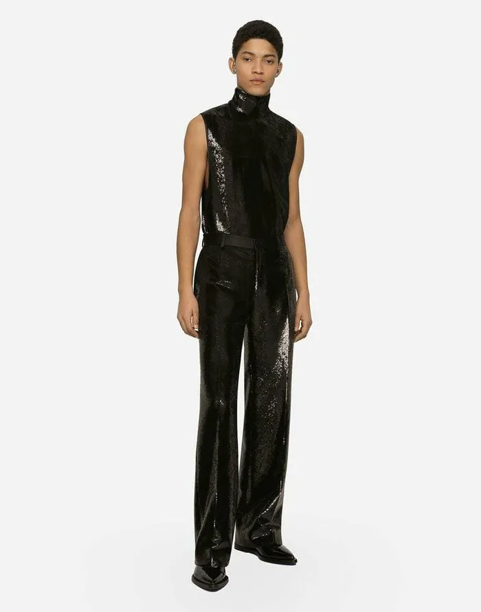 Dolce and Gabbana TShirts And Polos Men Sequined Sleeveless Highnecked Tshirt Black Dolce and Gabbana TShirts And Polos Men Sequined Sleeveless Highnecked Tshirt Black