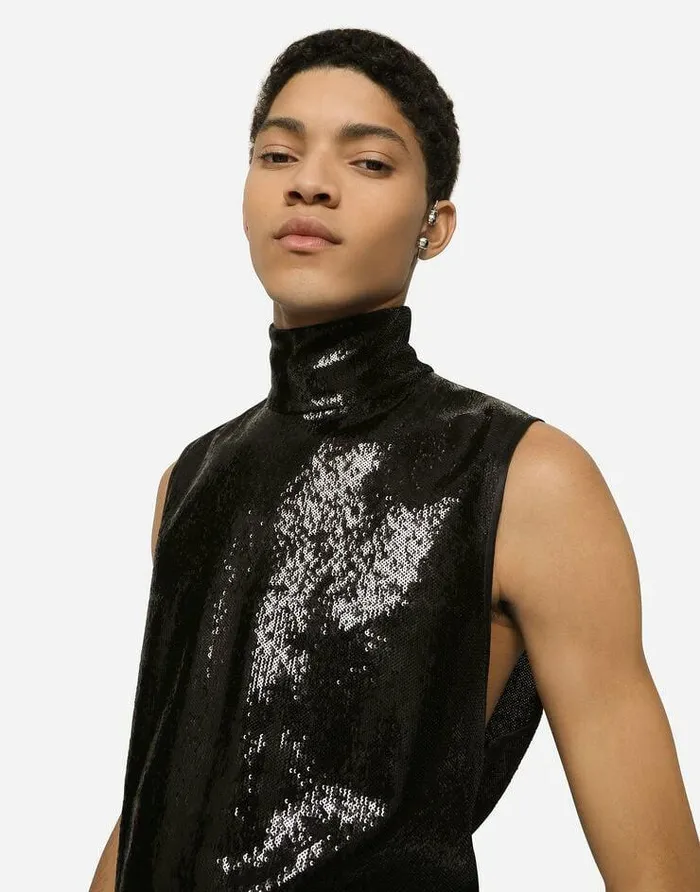Dolce and Gabbana TShirts And Polos Men Sequined Sleeveless Highnecked Tshirt Black Dolce and Gabbana TShirts And Polos Men Sequined Sleeveless Highnecked Tshirt Black