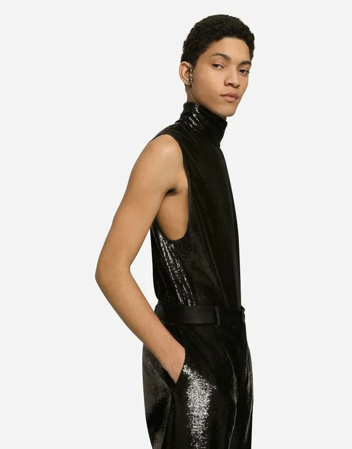 Dolce and Gabbana TShirts And Polos Men Sequined Sleeveless Highnecked Tshirt Black Dolce and Gabbana TShirts And Polos Men Sequined Sleeveless Highnecked Tshirt Black