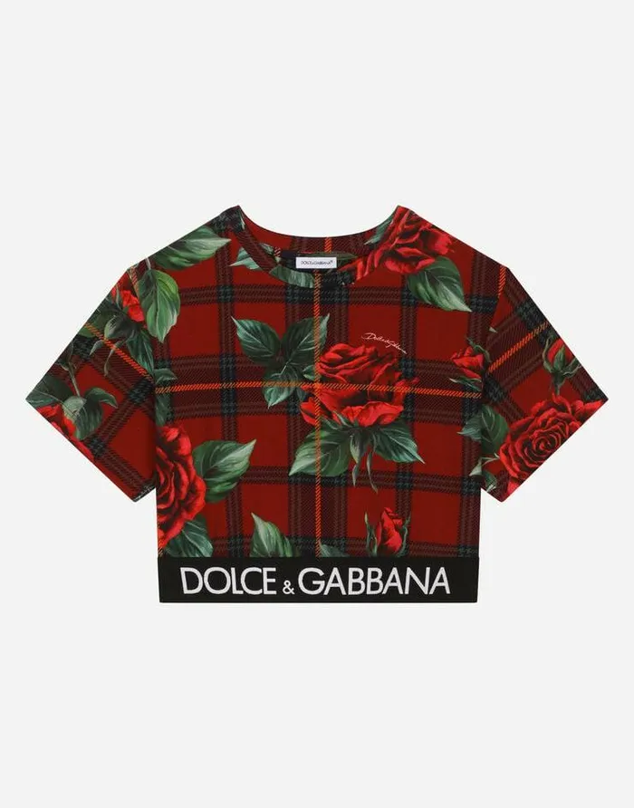 Dolce and Gabbana TShirts And Sweatshirts Children Interlock Tshirt With Branded Elasticated Waistband Red Dolce and Gabbana TShirts And Sweatshirts Children Interlock Tshirt With Branded Elasticated Waistband Red