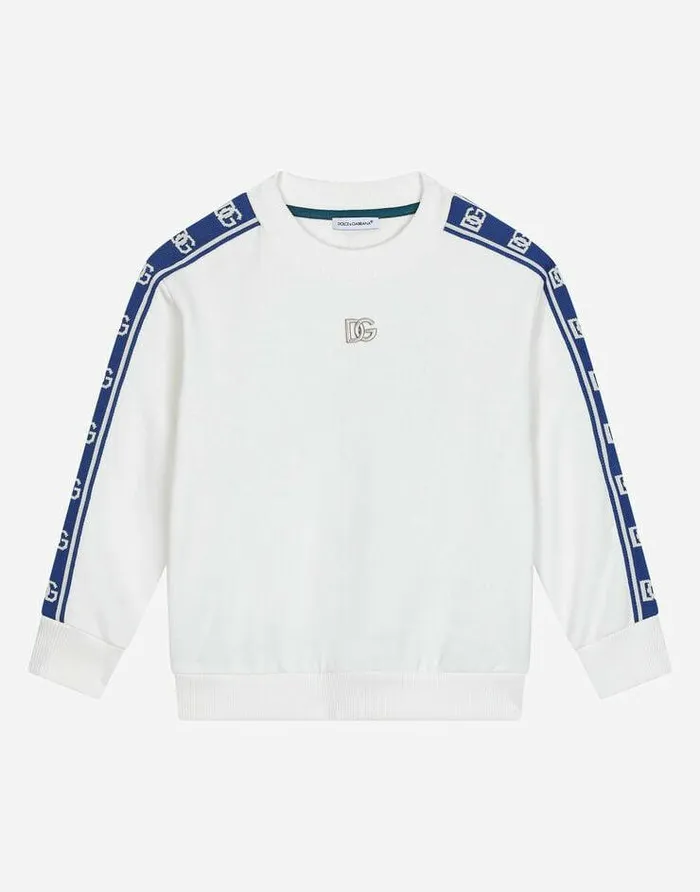 Dolce and Gabbana TShirts And Sweatshirts Children Jersey Roundneck Sweatshirt With DG Logo Band White Dolce and Gabbana TShirts And Sweatshirts Children Jersey Roundneck Sweatshirt With DG Logo Band White