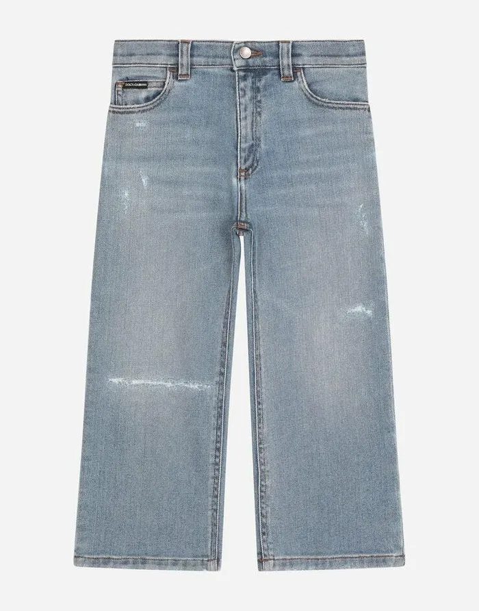 Dolce and Gabbana Trousers And Shorts Children Loose Light Blue Wash Jeans With Rips Multicolor Dolce and Gabbana Trousers And Shorts Children Loose Light Blue Wash Jeans With Rips Multicolor