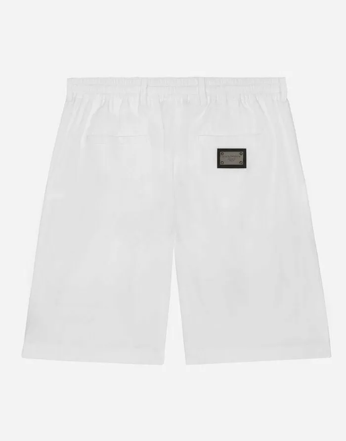 Dolce and Gabbana Trousers And Shorts Children Stretch Poplin Shorts With Logo Tag White Dolce and Gabbana Trousers And Shorts Children Stretch Poplin Shorts With Logo Tag White