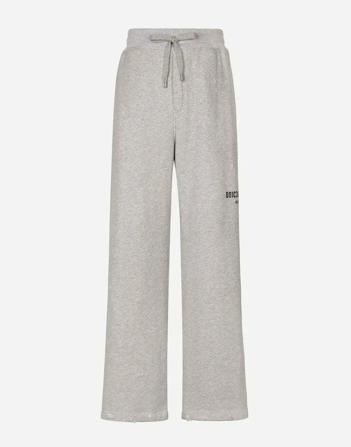 Dolce and Gabbana Trousers And Shorts Men Printed Jogging Pants With Small Abrasions Grey