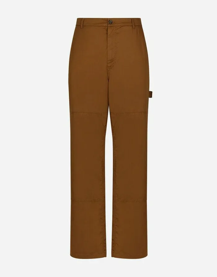 Dolce and Gabbana Trousers And Shorts Men Stretch Cotton Worker Pants With Brand Plate Brown