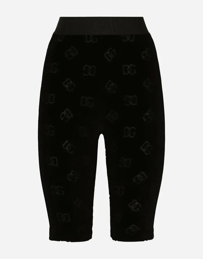 Dolce and Gabbana Trousers And Shorts Women Flocked Jersey Cycling Shorts With Allover DG Logo Black