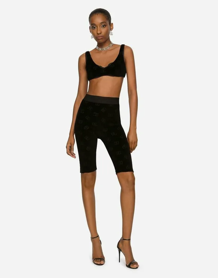 Dolce and Gabbana Trousers And Shorts Women Flocked Jersey Cycling Shorts With Allover DG Logo Black Dolce and Gabbana Trousers And Shorts Women Flocked Jersey Cycling Shorts With Allover DG Logo Black