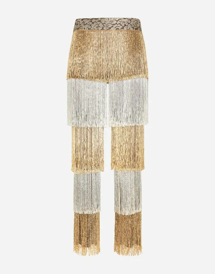 Dolce and Gabbana Trousers And Shorts Women Lace Pants With Beaded Fringing Multicolor