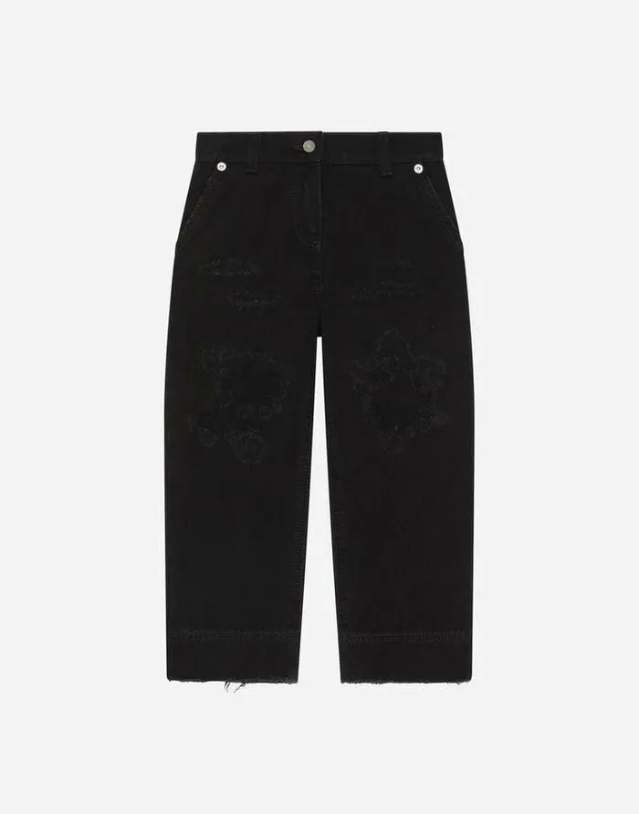 Dolce and Gabbana Trousers And Skirts Children Denim Jeans With Abrasions Black