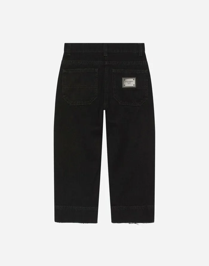 Dolce and Gabbana Trousers And Skirts Children Denim Jeans With Abrasions Black Dolce and Gabbana Trousers And Skirts Children Denim Jeans With Abrasions Black