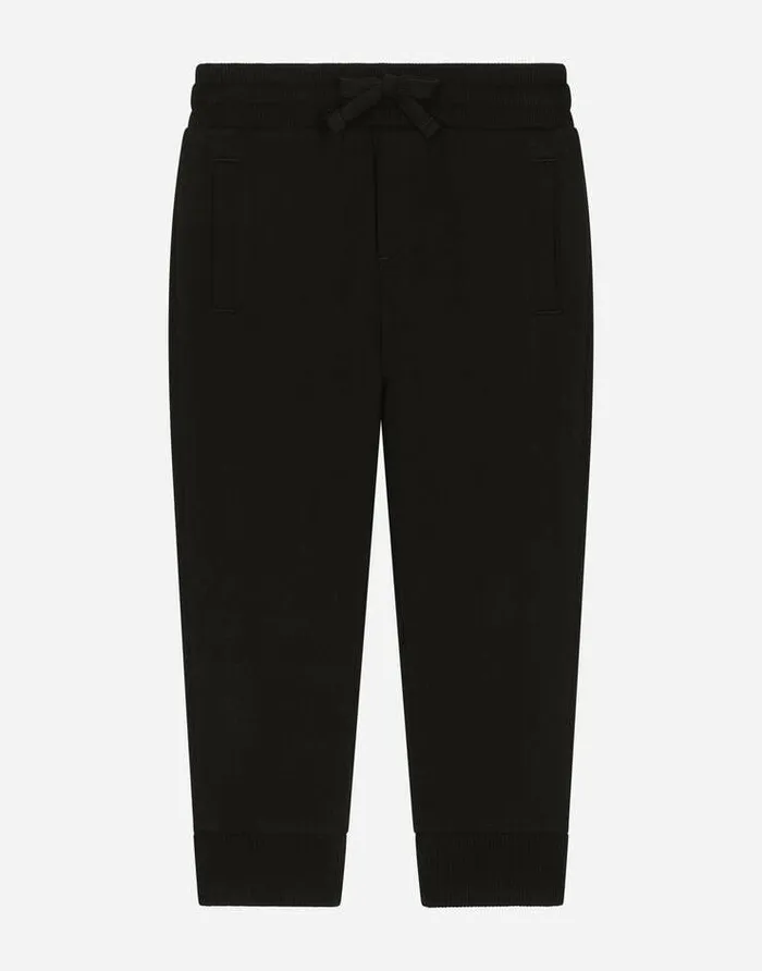 Dolce and Gabbana Trousers And Skirts Children Jersey Jogging Pants With Logo Tag Black Dolce and Gabbana Trousers And Skirts Children Jersey Jogging Pants With Logo Tag Black