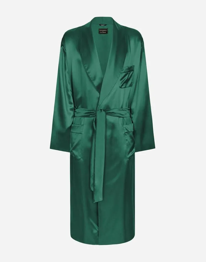 Dolce and Gabbana Underwear And Loungewear Men Silk Satin Robe With Metal DG Logo Multicolor Dolce and Gabbana Underwear And Loungewear Men Silk Satin Robe With Metal DG Logo Multicolor