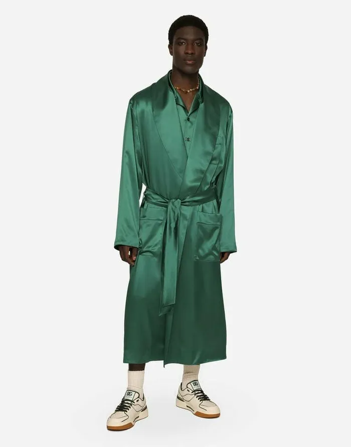 Dolce and Gabbana Underwear And Loungewear Men Silk Satin Robe With Metal DG Logo Multicolor Dolce and Gabbana Underwear And Loungewear Men Silk Satin Robe With Metal DG Logo Multicolor