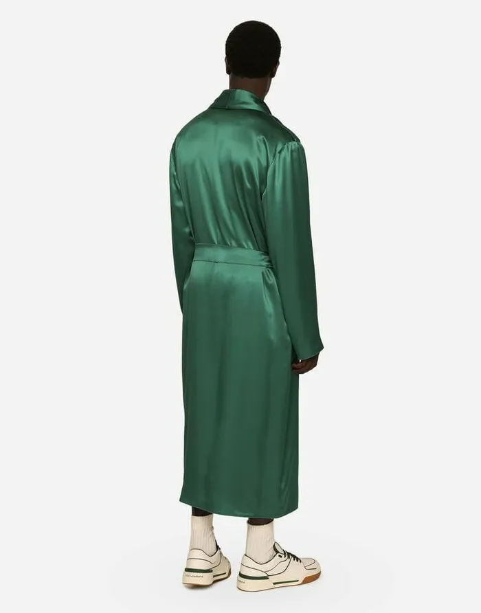 Dolce and Gabbana Underwear And Loungewear Men Silk Satin Robe With Metal DG Logo Multicolor Dolce and Gabbana Underwear And Loungewear Men Silk Satin Robe With Metal DG Logo Multicolor