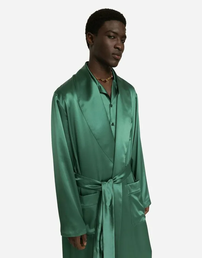 Dolce and Gabbana Underwear And Loungewear Men Silk Satin Robe With Metal DG Logo Multicolor Dolce and Gabbana Underwear And Loungewear Men Silk Satin Robe With Metal DG Logo Multicolor