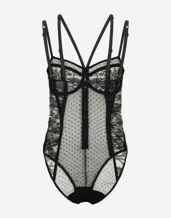 Dolce and Gabbana Underwear Women Lace Balconette Bodysuit Black Dolce and Gabbana Underwear Women Lace Balconette Bodysuit Black