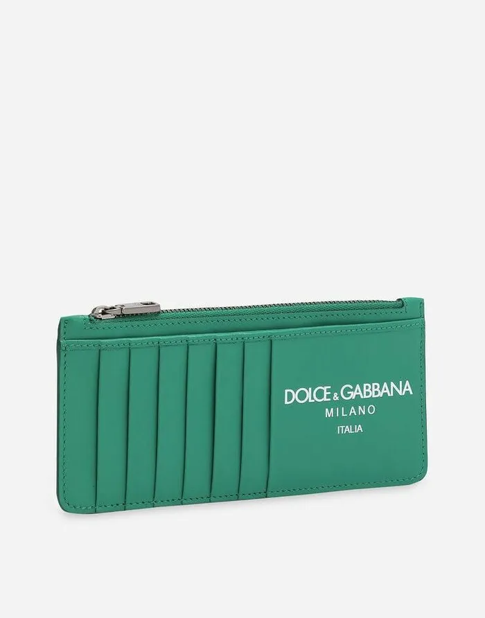 Dolce and Gabbana Wallets And Small Leather Goods Men Vertical Calfskin Card Holder With Logo Green Dolce and Gabbana Wallets And Small Leather Goods Men Vertical Calfskin Card Holder With Logo Green