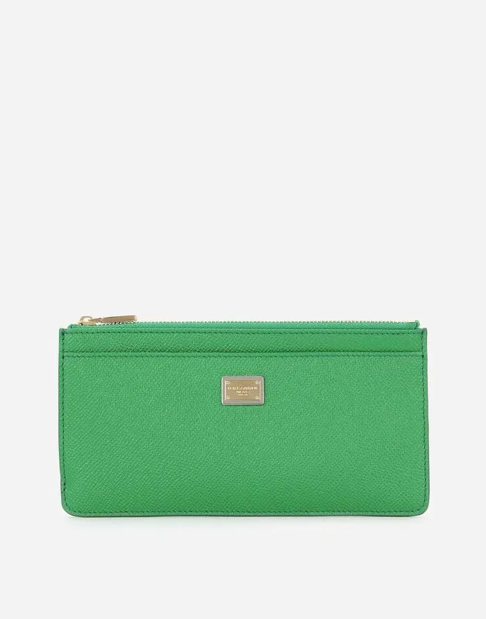 Dolce and Gabbana Wallets And Small Leather Goods Women Large Calfskin Card Holder With Zip And Branded Tag Green