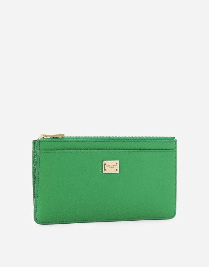 Dolce and Gabbana Wallets And Small Leather Goods Women Large Calfskin Card Holder With Zip And Branded Tag Green Dolce and Gabbana Wallets And Small Leather Goods Women Large Calfskin Card Holder With Zip And Branded Tag Green