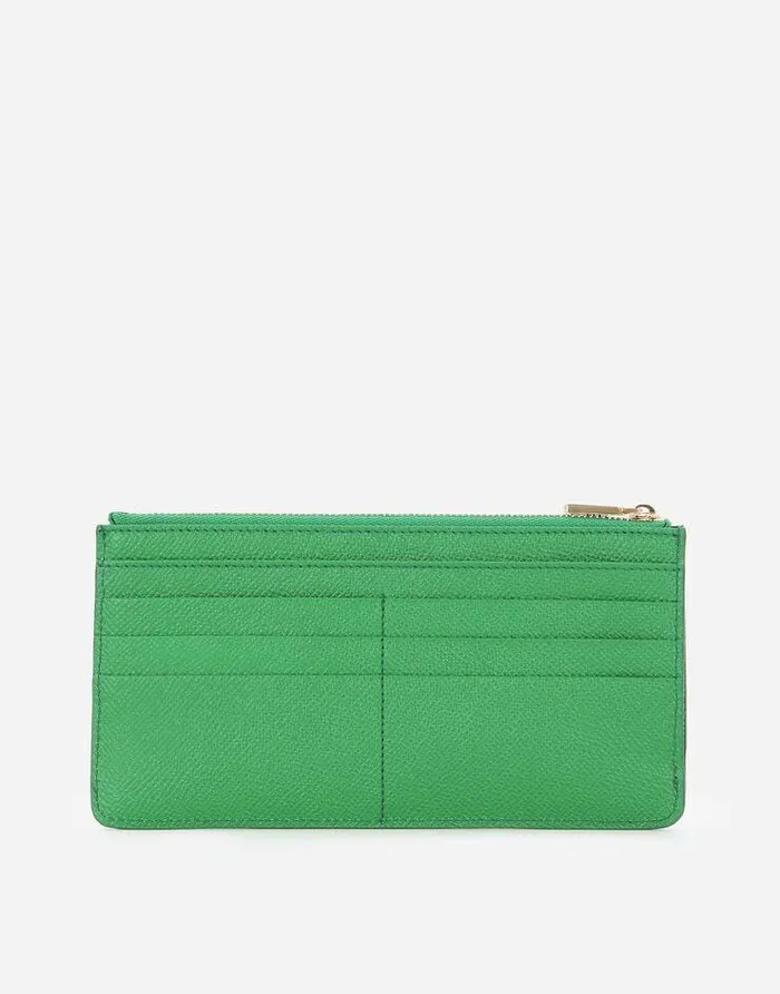 Dolce and Gabbana Wallets And Small Leather Goods Women Large Calfskin Card Holder With Zip And Branded Tag Green Dolce and Gabbana Wallets And Small Leather Goods Women Large Calfskin Card Holder With Zip And Branded Tag Green