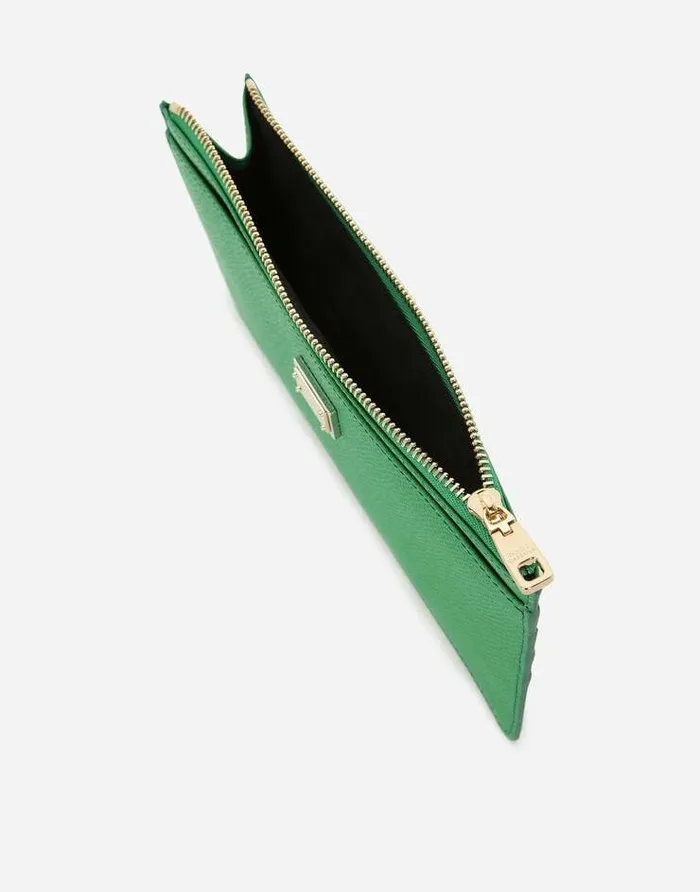 Dolce and Gabbana Wallets And Small Leather Goods Women Large Calfskin Card Holder With Zip And Branded Tag Green Dolce and Gabbana Wallets And Small Leather Goods Women Large Calfskin Card Holder With Zip And Branded Tag Green