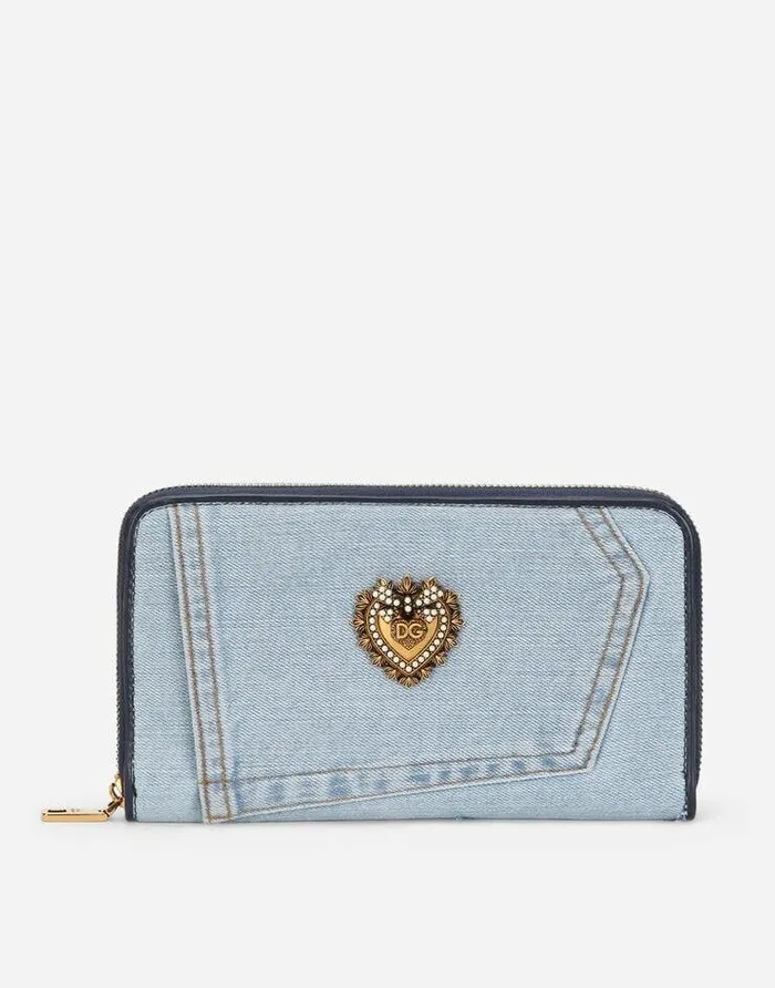 Dolce and Gabbana Wallets And Small Leather Goods Women Ziparound Devotion Wallet In Patchwork Denim Blue Dolce and Gabbana Wallets And Small Leather Goods Women Ziparound Devotion Wallet In Patchwork Denim Blue