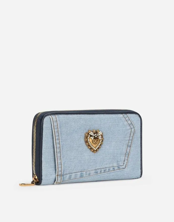 Dolce and Gabbana Wallets And Small Leather Goods Women Ziparound Devotion Wallet In Patchwork Denim Blue Dolce and Gabbana Wallets And Small Leather Goods Women Ziparound Devotion Wallet In Patchwork Denim Blue