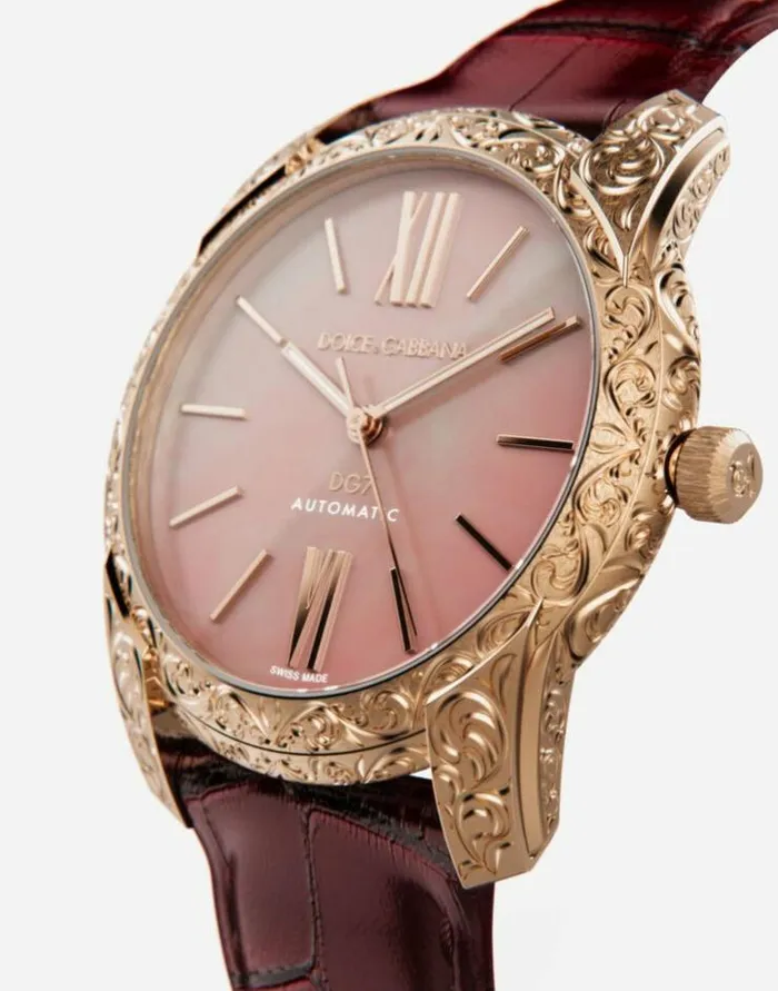 Dolce and Gabbana Watches Men DG7 Gattopardo Watch In Red Gold With Pink Mother Of Pearl Bordeaux Dolce and Gabbana Watches Men DG7 Gattopardo Watch In Red Gold With Pink Mother Of Pearl Bordeaux