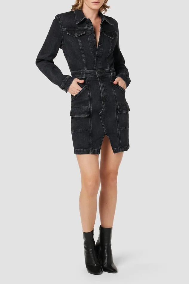 Dresses and Jumpsuits Women Hudson Jeans Long Sleeve Reconstructed Dress Black Ink