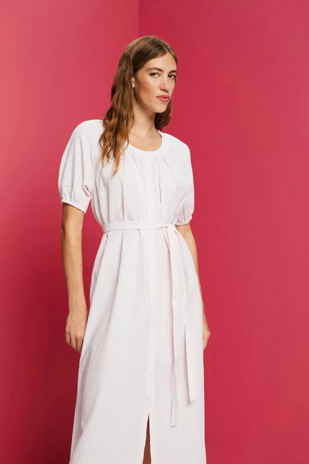 Dresses Jumpsuits Women Esprit Belted Striped CottonBlend Shirtdress Light Pink