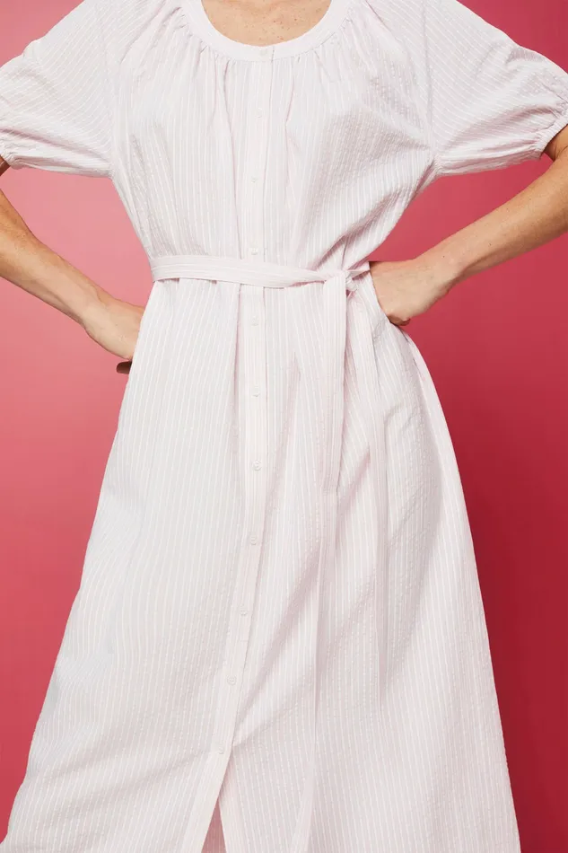 Dresses Jumpsuits Women Esprit Belted Striped CottonBlend Shirtdress Light Pink