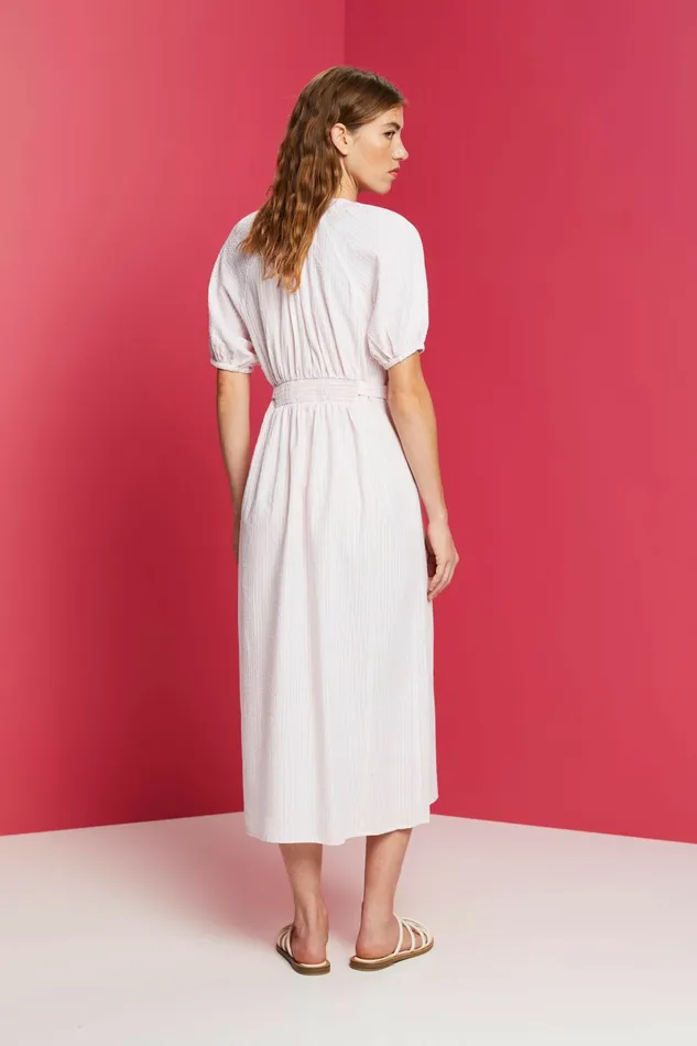 Dresses Jumpsuits Women Esprit Belted Striped CottonBlend Shirtdress Light Pink