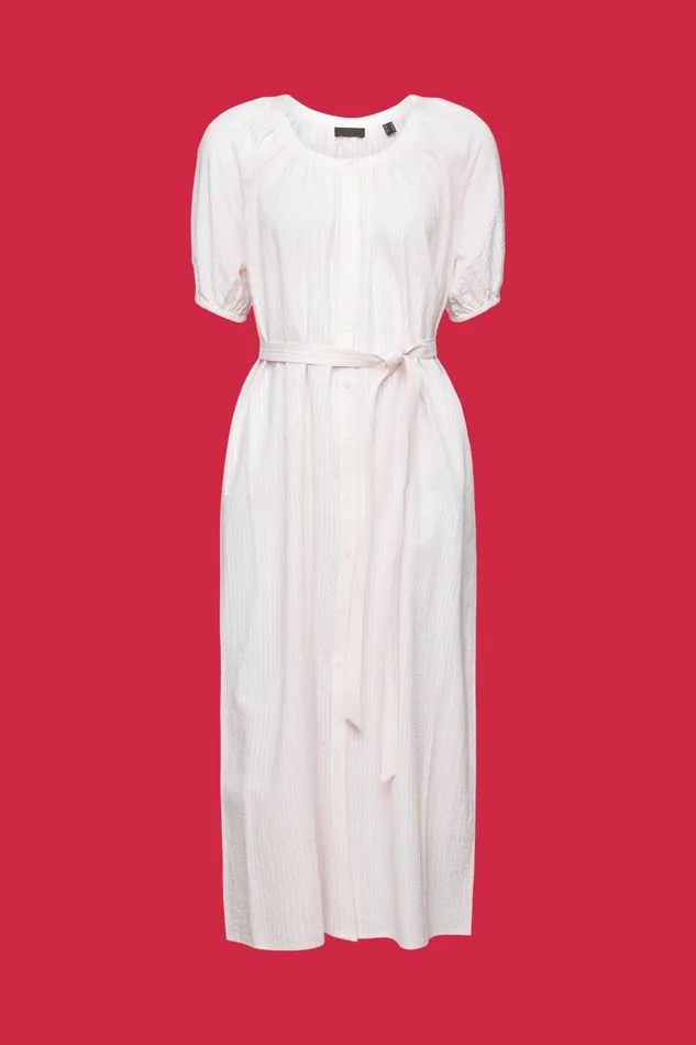 Dresses Jumpsuits Women Esprit Belted Striped CottonBlend Shirtdress Light Pink