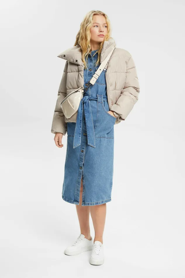 Dresses Jumpsuits Women Esprit Denim Dress With Tie Belt Blue Light Wash