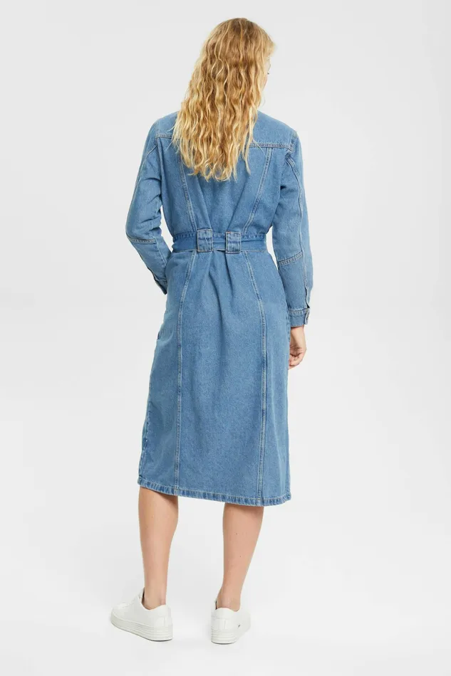 Dresses Jumpsuits Women Esprit Denim Dress With Tie Belt Blue Light Wash