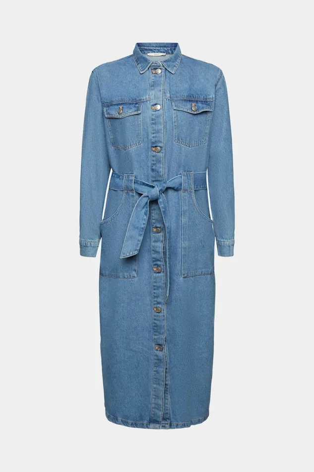 Dresses Jumpsuits Women Esprit Denim Dress With Tie Belt Blue Light Wash