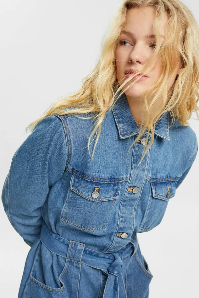 Dresses Jumpsuits Women Esprit Denim Dress With Tie Belt Blue Light Wash