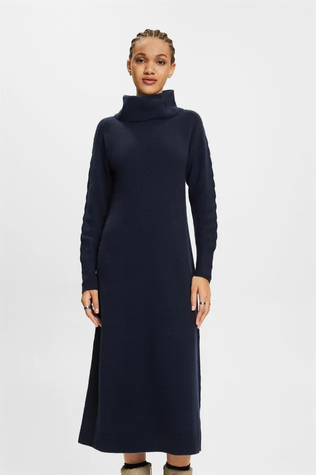 Dresses Jumpsuits Women Esprit Knit Cowl Neck Midi Dress Navy