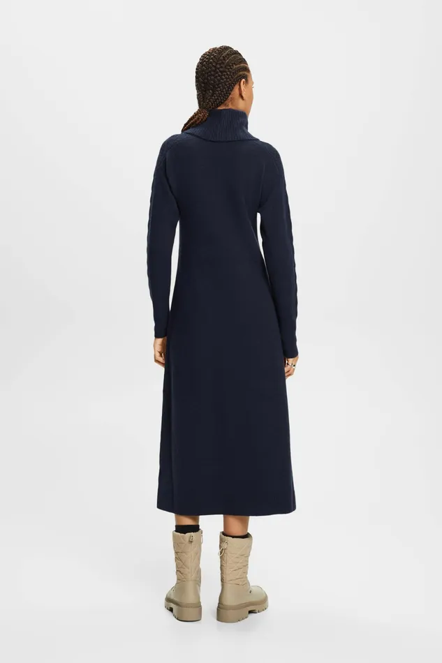 Dresses Jumpsuits Women Esprit Knit Cowl Neck Midi Dress Navy